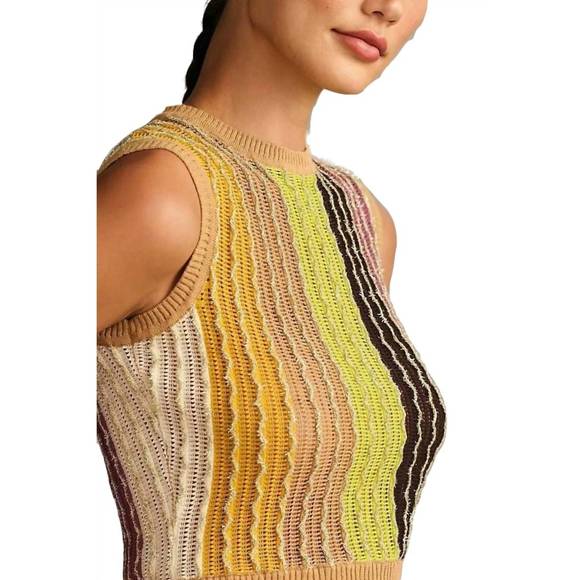 NEW EVA FRANCO crewneck knit vest in multi - Picture 2 of 3